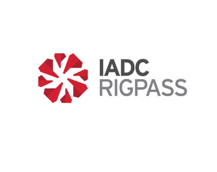Logo of IADC RIGPASS featuring a red geometric shape and the text "IADC RIGPASS" in black and gray.